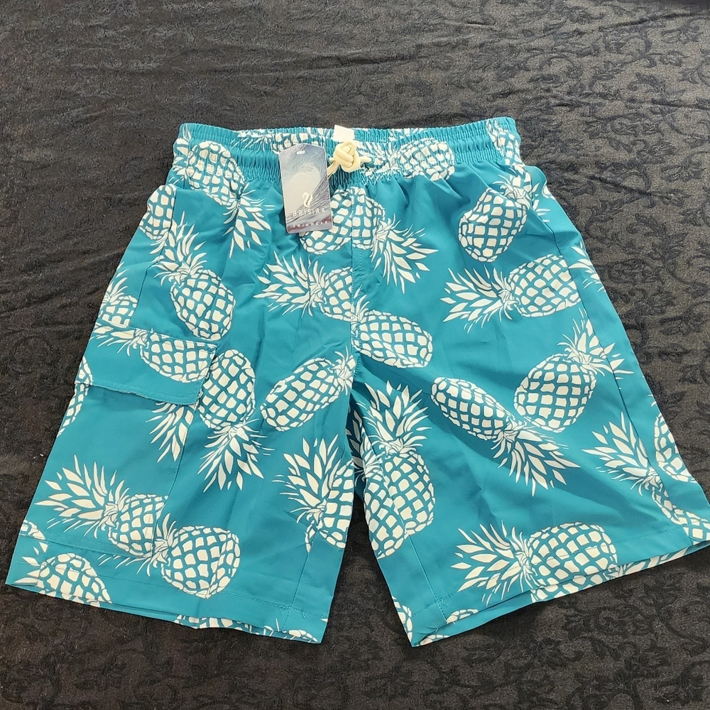 Blue Pineapple Print Swim Shorts